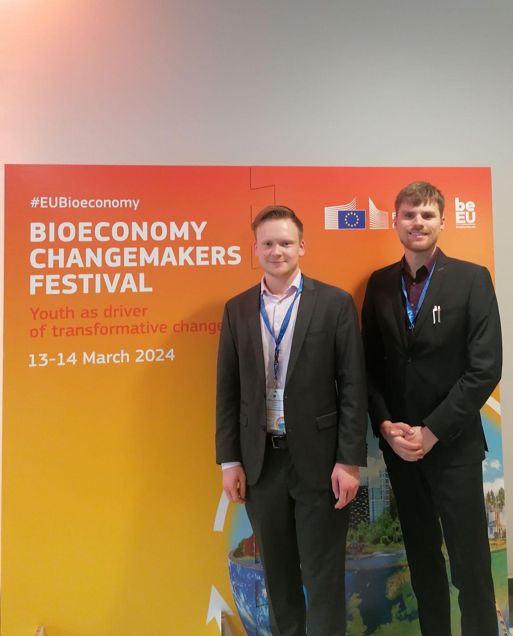 GASB representatives Florian Hänsel and Tim Render (left to right) at the High-level event of the EU Bioeconomy Changemakers Festival in Brussels 